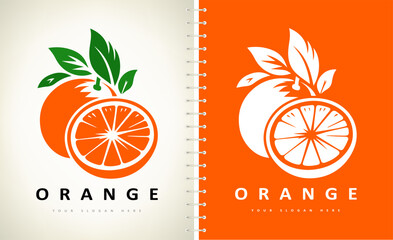 orange fruit and leaf logo vector