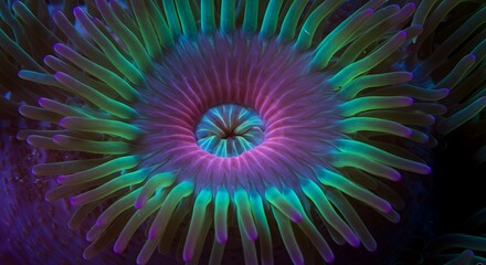 Fototapeta premium Vibrant Sea Anemone Underwater Macro Photography of Fluorescent Coral Reef Life