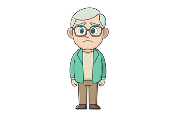 Sad Senior Cartoon: A cartoon illustration of a sad senior man with gray hair, glasses, and a teal jacket.  He stands with a downturned expression, conveying feelings of loneliness or disappointment.