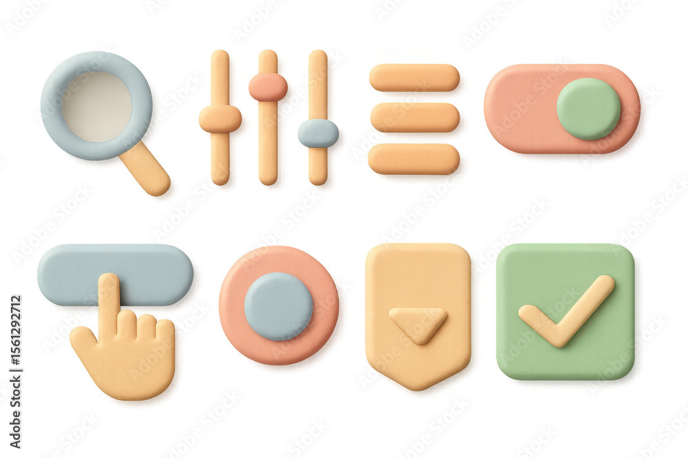 Poster pastel ui icons illustration: simple user interface elements in grid layout for web and app design