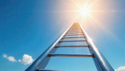 Fototapeta premium Metallic Ladder Ascending Towards a Sunlit Sky Ambition, Achievement, and the Pursuit of Success