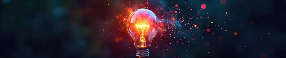 Multicolored Lightbulb Explosion Vibrant Creative Spark on Dark Background
