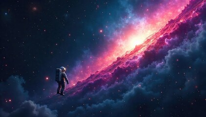 Lone Astronaut Gazing at Nebula in the Vastness of Space A Cosmic Wonder