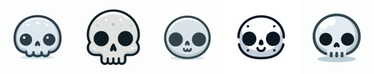 Kawaii Skull Vector Set – Cute Halloween Cartoon Skulls Pack