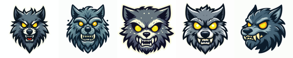 Angry Wolf Head Mascot Pack – Esport Gaming Logo Vector Set