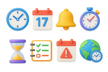 Colorful 3d time and calendar icons illustration for digital design