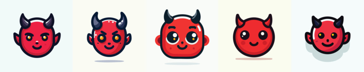Chibi Red Devil Emoji Pack – Cute Cartoon Demon Faces Icons