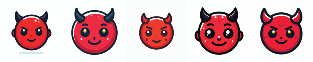 Cute Red Devil Emoji Set – Cartoon Chibi Demon Faces Collection