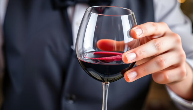 Professional Hand Holding Red Wine Glass