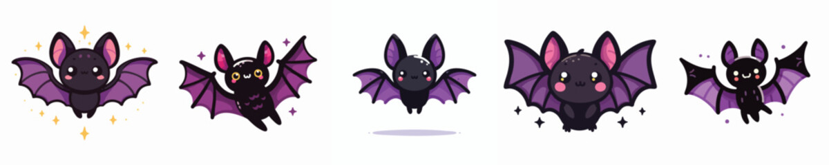 Cute Magical Bat Vector Collection – Adorable Cartoon Bats with Stars and Sparkles