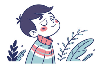 Dreamy Young Boy: A charming young boy finds serene peace amidst the gentle embrace of nature, the world is his canvas