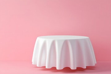 Minimal 3D render of a white tablecloth draped smoothly on a soft pink background. Clean, elegant, and perfect for product or food mockups.

