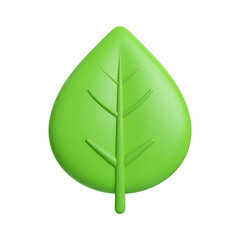 Simple 3d green leaf icon isolated on transparent background