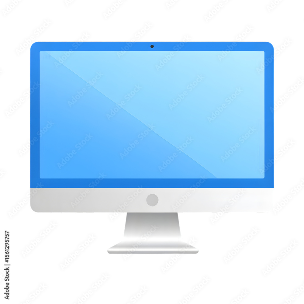 Poster modern all in one computer monitor with blue screen isolated on transparent background