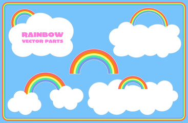 虹と雲のかわいいベクターパーツセット・カラフルでポップなデザイン素材｜虹,雲,空,カラフル,パーツ,青空,子供,グラフィック