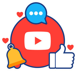 YouTube video engagement: likes, comments, notifications, and hearts signifying positive feedback and interaction.