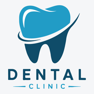 Dental clinic logo with a blue tooth and curved line design