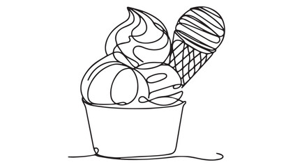 Continuous one single minimal line drawing ice cream