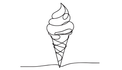 Continuous one single minimal line drawing ice cream