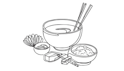 Continuous one single minimal line drawing soup