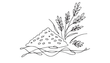 Continuous one single minimal line drawing rice plant