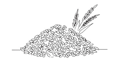 Continuous one single minimal line drawing rice plant