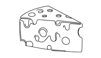 Continuous one single minimal line drawing cheese