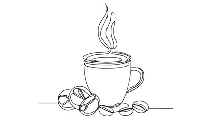 Continuous one single minimal line drawing cup of coffee