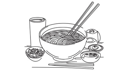 Continuous one single minimal line drawing Noodle