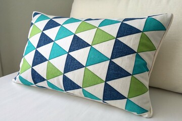 Rectangular Pillow with Abstract Geometric Pattern on White Background