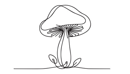 Continuous one single minimal line drawing mushroom