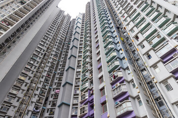 Residential apartment building architecture seen from below