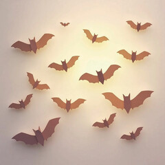 Fototapeta premium Halloween Paper Bats Flying on Wall – Spooky DIY Decoration with Warm Lighting