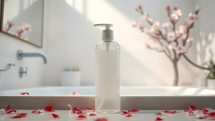 Shampoo Bottle Mockup in Modern Bathroom