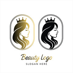 Beauty queen silhouette crown flower elegant woman logo vector