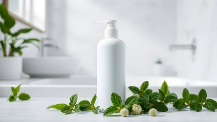 Shampoo Bottle Mockup in Modern Bathroom