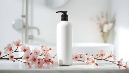 Shampoo Bottle Mockup in Modern Bathroom