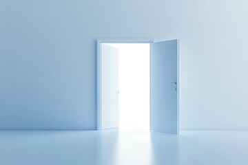 Naklejka premium Opening a bright door to new opportunities minimalist room digital art peaceful atmosphere front view conceptual exploration