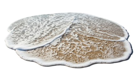 Foamy white ocean waves gently wash onto a textured golden sandy beach. Ideal for backgrounds, natural themes, or tropical designs.