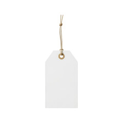 A blank white tag with a brown string and metal eyelet, ideal for pricing, gifts, or labeling.
