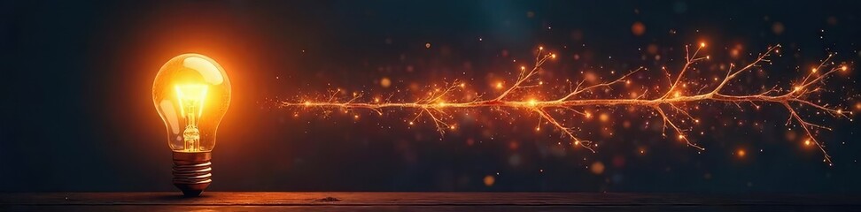 A Single Light Bulb Transforms into a Branching Network of Light, Symbolizing Growth, Innovation, and Evolutionary Processes.