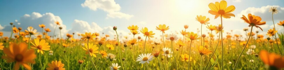 Obraz premium Sun-Drenched Wildflowers Swaying in Gentle Breeze Effortless Joy and Boundless Energy