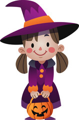 Adorable Little Witch Girl Halloween Costume Illustration