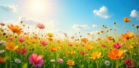 Fototapeta premium Sun-Drenched Wildflower Meadow Joyful, Gently Swaying Flowers in Summer Breeze