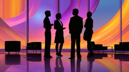 Silhouettes of Business Professionals in Modern Office Setting