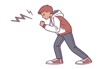 The Anguish: A young man conveys the raw emotion of pure frustration through intense gaze and clenched fist. Lightning bolt amplifies the feeling.