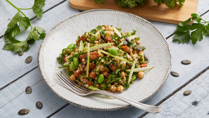 Buckwheat edamame salad ready to serve