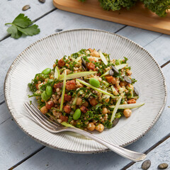 Buckwheat edamame salad ready to serve