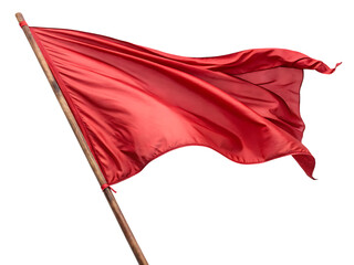 Waving red flag isolated on transparent background