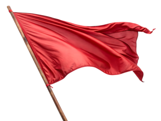 Waving red flag isolated on transparent background